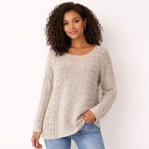 Quiksilver Beige Crochet Knit Sweater | Lightweight Boho Dolman | Size L